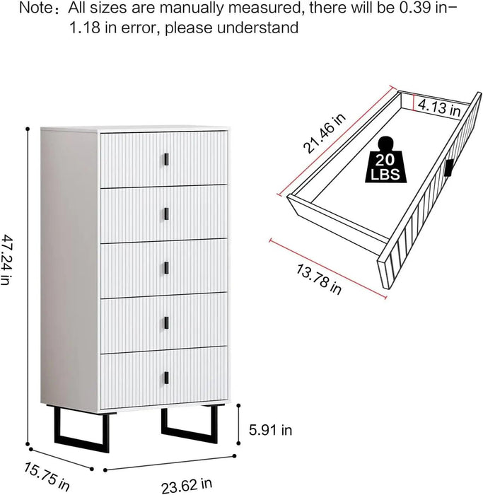 Sleek Modern 5-Drawer Dresser with Stylish Metal Legs - Perfect Storage for Any Room