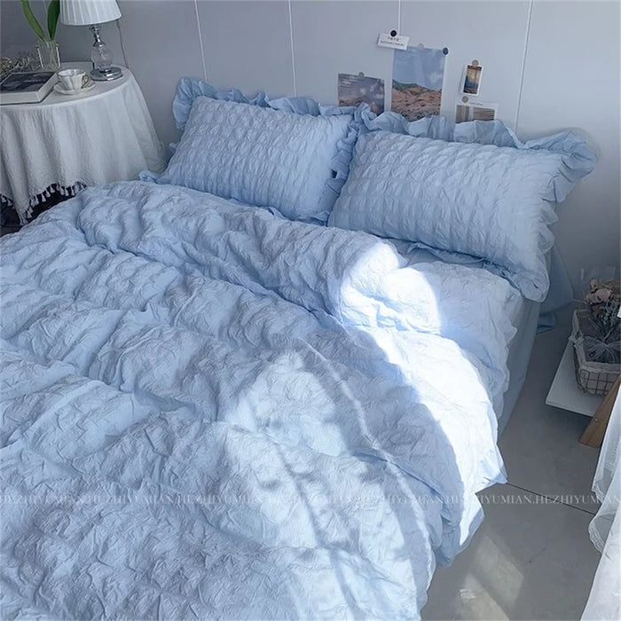 Kawaii Seersucker Ruffled Lace Bedding Collection