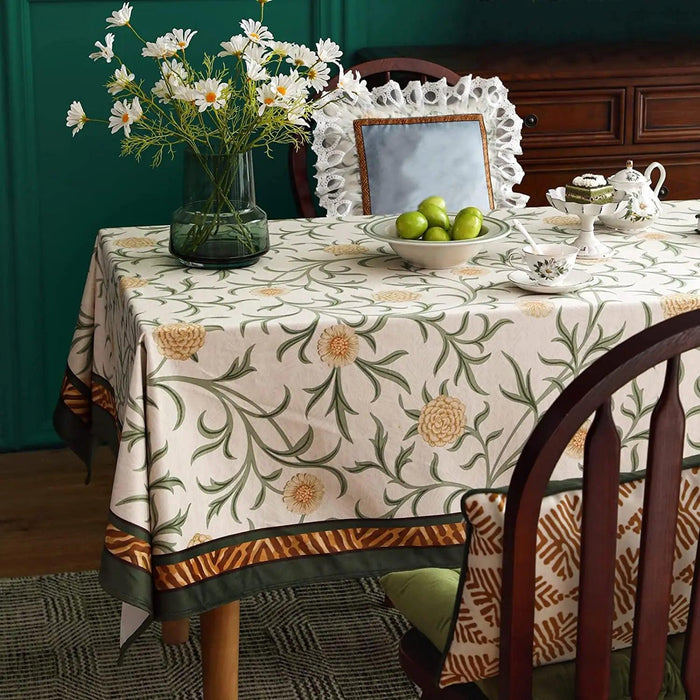 Elegant French Daisy Lightweight Waterproof Rectangular Tablecloth for Dining Events