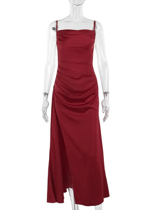 Satin Backless Maxi Gown with Spaghetti Straps for Women