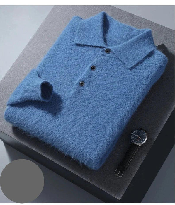 Men's Luxury 100% Mink Cashmere Polo Neck Knit Pullovers