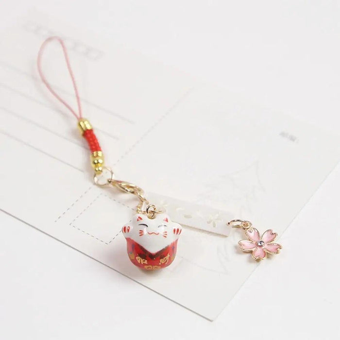 Charming Maneki Neko Keychain - Cute Japanese Lucky Cat Phone Charm for Thoughtful Gifts and Couples