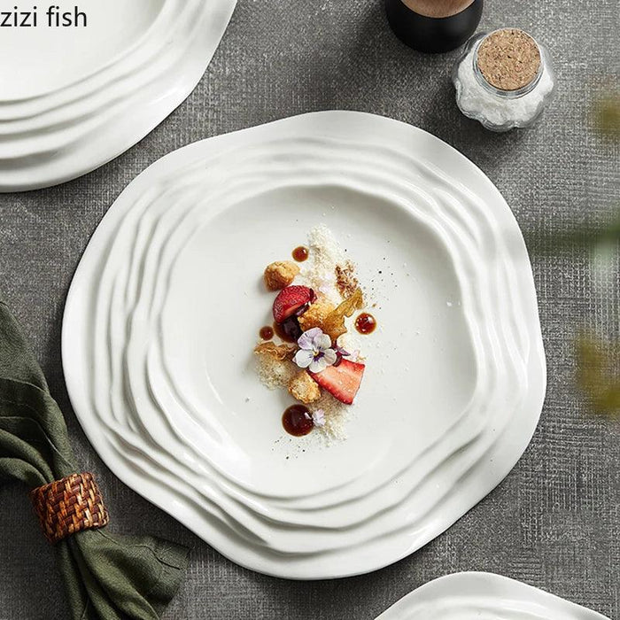 Unique Artisan Ceramic Plate - Irregular Design for Serving Pasta, Steak, Sushi, and Desserts - Elegant Solid Color Tableware