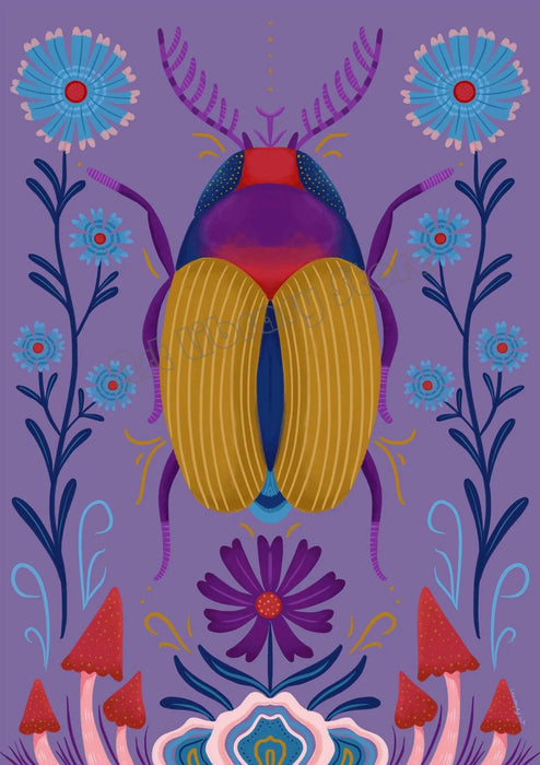 Enchanting Insect Canvas Art: Vibrant Moth and Golden Beetle Decor for a Playful Home