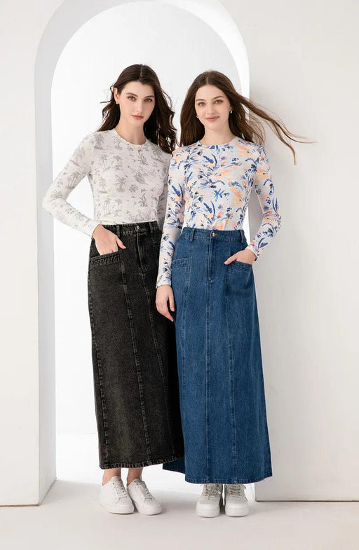 Women’s Ankle-Length Cotton Denim Maxi Skirt for Spring/Summer