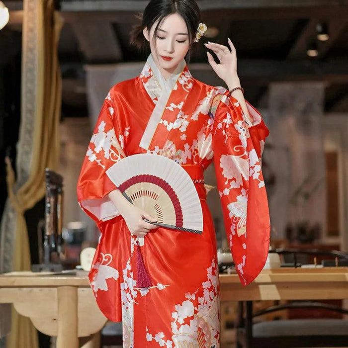 Charming Vintage Floral Yukata Kimono Dress with Obi - Perfect for Special Occasions and Cosplay