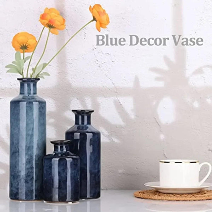 Elegant Blue Ceramic Vases Trio for Stylish Home Enhancement