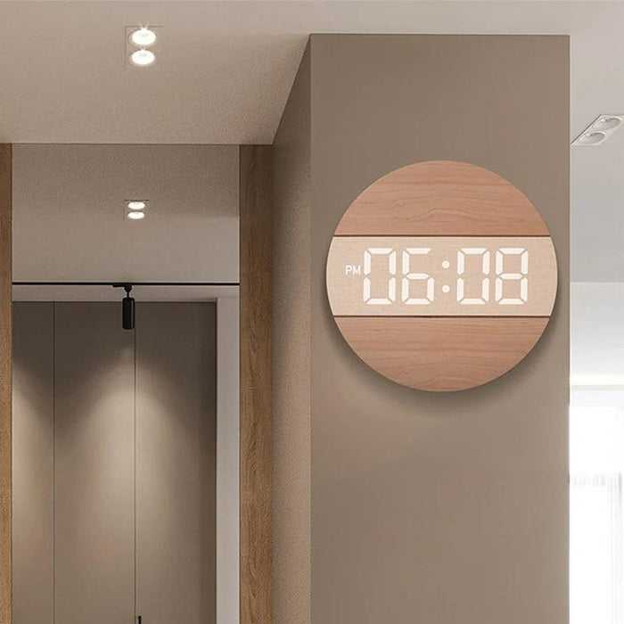 Creative Wooden Digital Wall Clock with Automatic Brightness Adjustment