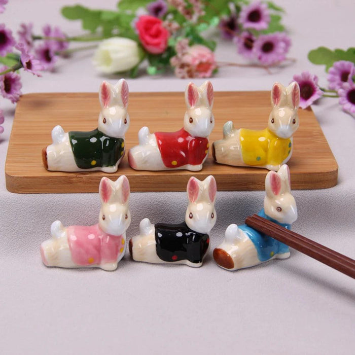 Charming Japanese Ceramic Rabbit Chopstick Rest and Home Accent Decor