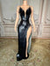 Stunning Silver Sequin Mermaid Gown with Deep V Neck and High Side Slit for Glamorous Nights