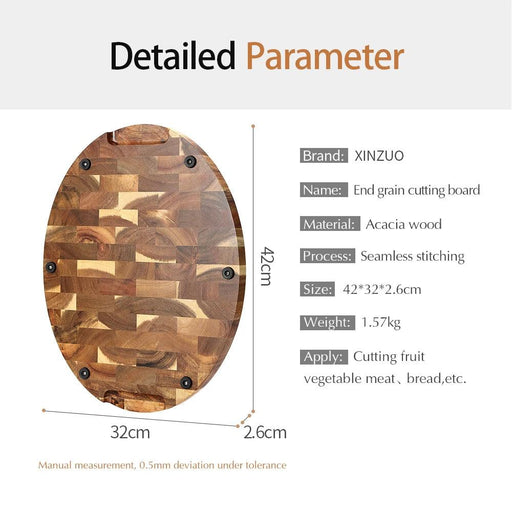 Premium Acacia Wood End Grain Cutting Board - Non-Slip Kitchen Chopping Block