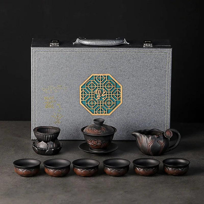 Yunnan Handcrafted Purple Pottery Tea Ceremony Set: Gaiwan Teapot and Cups for Elegant Brewing