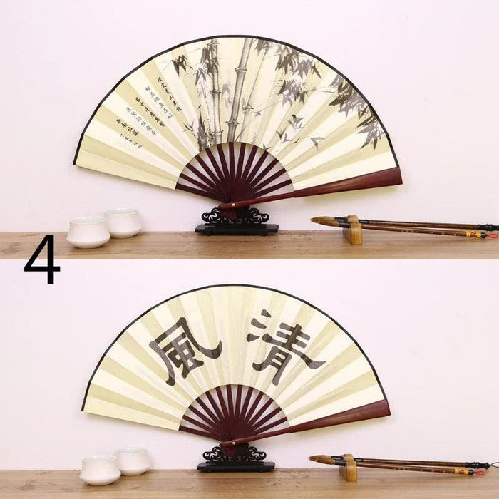 Vintage Silk Folding Fan with Bamboo Handle - Stunning Handheld Accessory for Celebrations and Home Sophistication