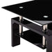 Modern Elegance Black Glass Coffee Table with Metal Framework and Additional Storage