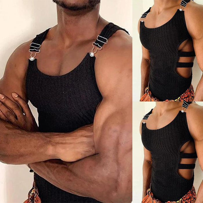 Men's Fashion-Forward Adjustable Slim-Fit Knitted Crop Top with Trendy Side Cutouts