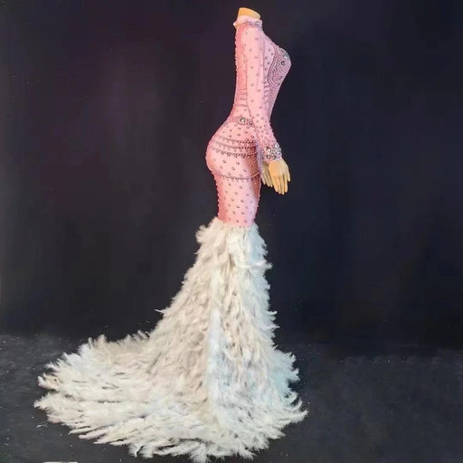 Chic Pink Trumpet Dress with Feather Details for Women Performers