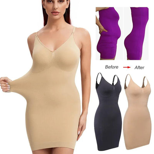 V-Neck Seamless Shaping Dress - Slimming Corset with Hip Boosting Features