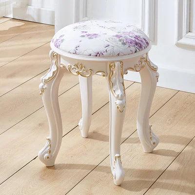 Elegant Silver White Leather Vanity Stool with European Flair