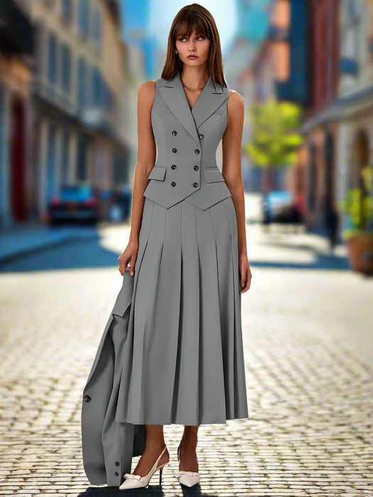 Sophisticated Autumn Women's Two-Piece Vest and Pleated Skirt Ensemble