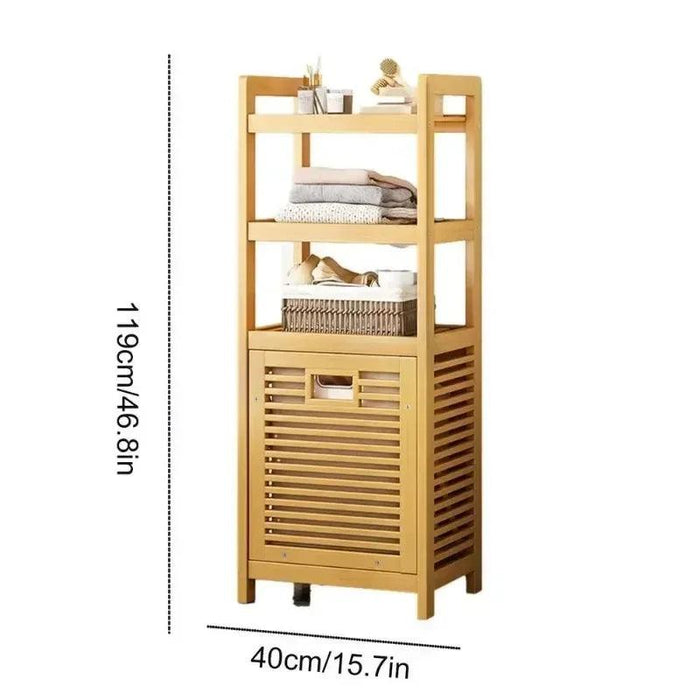 Chic Wooden Vine Laundry Basket with Shelf - Spacious Storage Solution for Your Bathroom