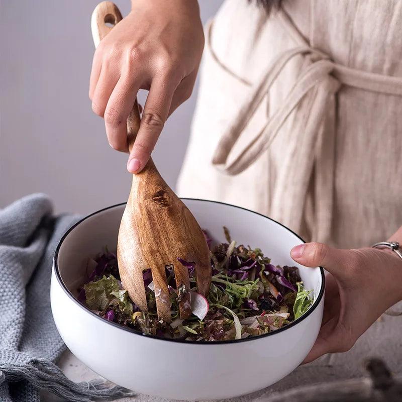 Set of 2 Eco-Friendly Acacia Wood Salad Serving Set - Artisan Spoon & Fork