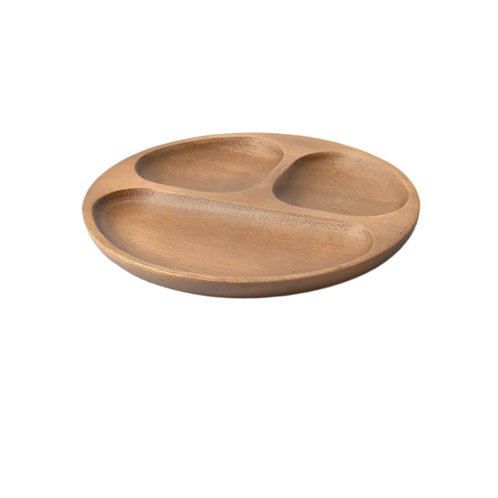 Elegant Acacia Wood Three-Section Serving Dish - Premium Walnut Snack and Fruit Plate