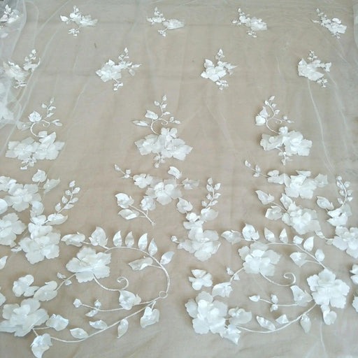 Elegant Ivory 3D Lace Fabric for Couture Wedding Gowns - 130cm Wide, Priced by the Yard