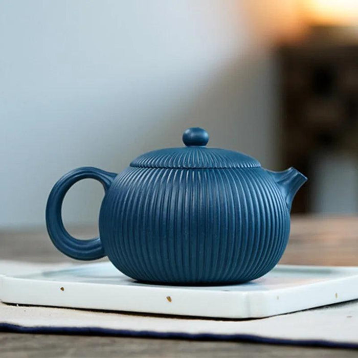 Artisan 250ml Purple Clay Teapot with Eye-Catching Striped Pattern - Genuine Tea Pot