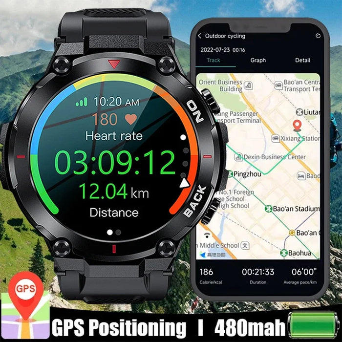 Men's 2024 Outdoor GPS Fitness Smartwatch with Heart Rate Monitor and Waterproof Features