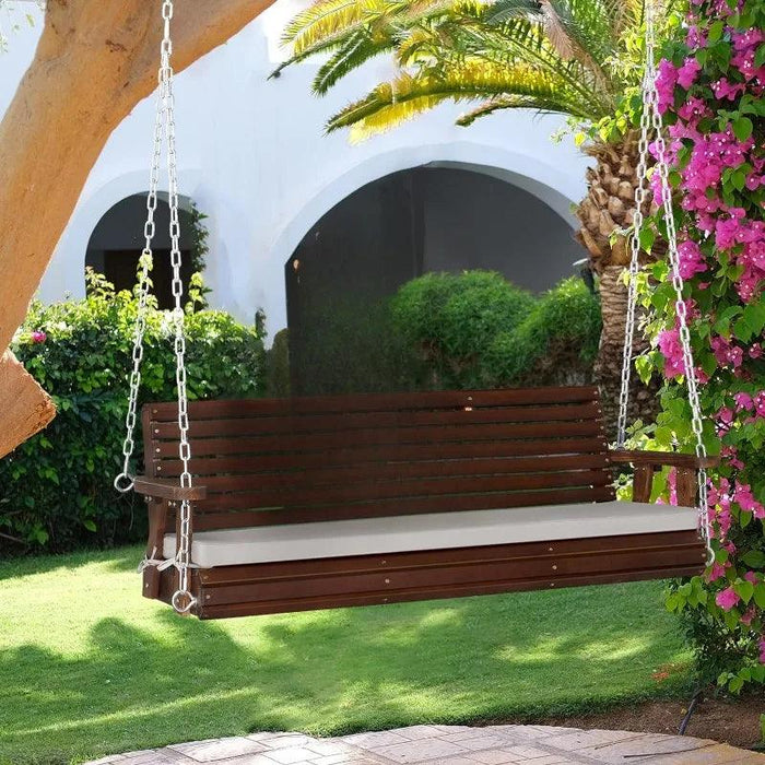 Farmhouse Serenity 880 LBS Outdoor Swing Bench with Cushions - Elegant Patio & Garden Hanging Seat