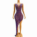 Stunning Sheer Violet Gown with Sparkling Rhinestones for Unforgettable Celebrations