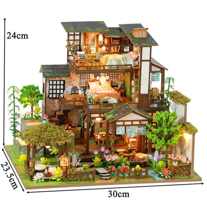 Bamboo Courtyard DIY 3D Miniature Dollhouse Assembly Kit - Unfinished Wooden Puzzle for Unique Home Decor and Gifting