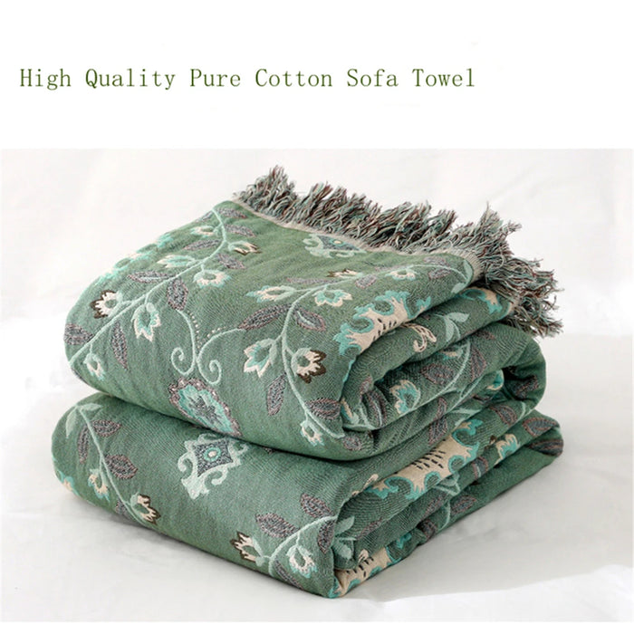 Reversible Jacquard Cotton Sofa Throw Blanket with Non-Slip Design