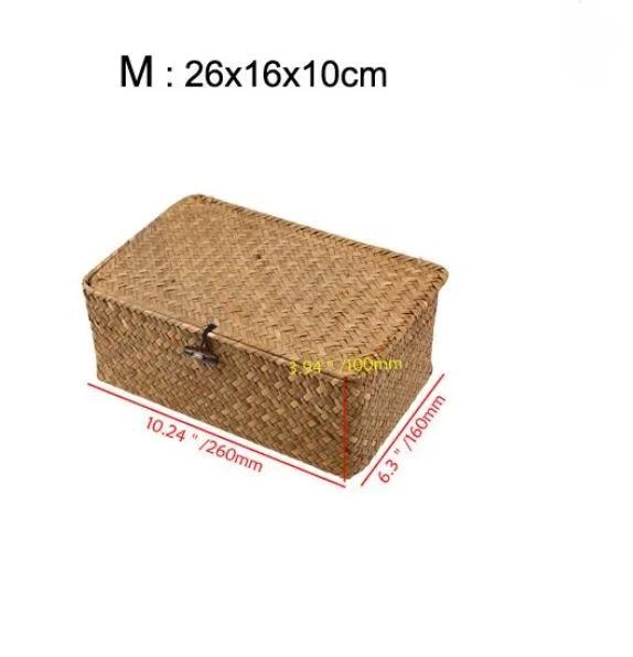 Natural Seagrass Woven Storage Container with Lid - Stylish Basket for Bath Essentials, Cosmetics, and Towels