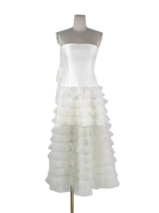 Sophisticated Strapless High Waist Gauze Dress with Elegant Camisole Accents