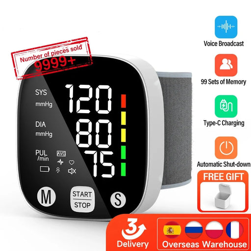Compact Digital Wrist Blood Pressure Monitor with Heart Rate Tracking - Your Portable Health Monitoring Solution