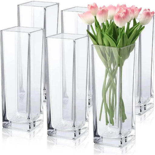 Set of 6 Elegant Clear Glass Vases - Chic Home Decor Accent