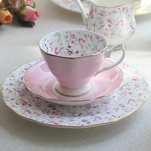 Charming English Tea Time Set: Luxurious Bone China Cups with Elegant Ceramic Plates