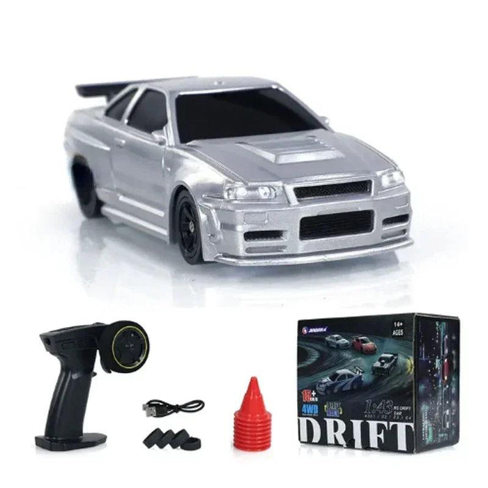 1/43 Scale 4WD High-Speed Remote Control Drift Car - Mini Racing Model with Accessories