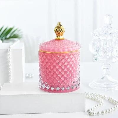 Amber Radiance Crystal Glass Storage Jar with Lid for Jewelry and Event Decor