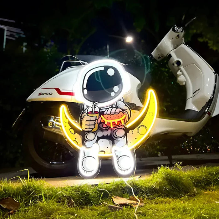 Neon Space Explorer Burger Sign: Dynamic LED Art Piece for Home or Office