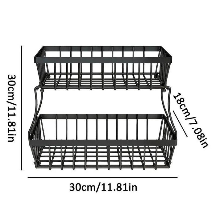 Two-Level Iron Fruit and Vegetable Organizer for Kitchen Efficiency