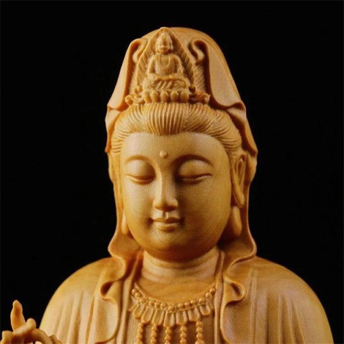 Exquisite Handcrafted Guanyin Bodhisattva Wooden Statue - Tranquil Home and Meditation Decor