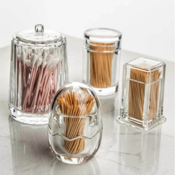 Elegant Clear Acrylic Toothpick and Cotton Swab Dispenser - Hygienic Organizer for Home and Hospitality