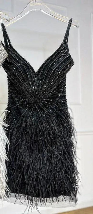 Elegant Custom Fit Backless Feathered Mini Dress for Cocktail Occasions