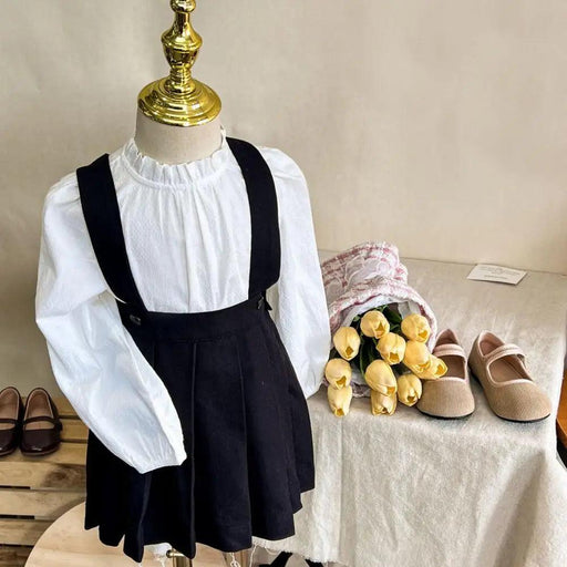 Girls' Long Sleeve Top and Playful Suspender Skirt Ensemble for Effortless Style