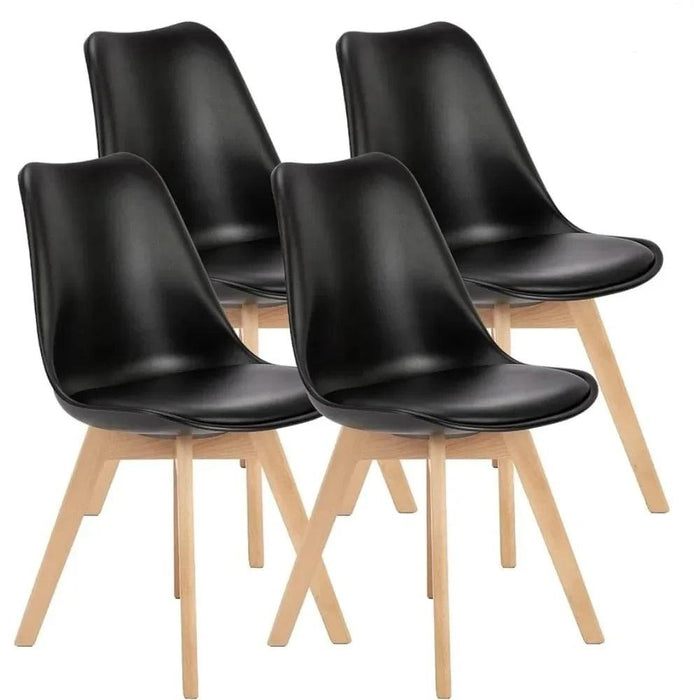 Set of 4 Modern Black PU Leather Dining Chairs with Stylish Beech Wood Legs - Ergonomic Comfort and Versatile Design