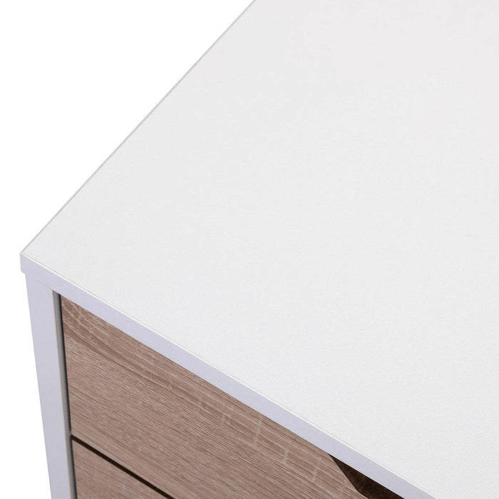 Set of 2 Elegant White and Walnut Nightstands - Modern Multifunctional Bedside Tables with Generous Storage