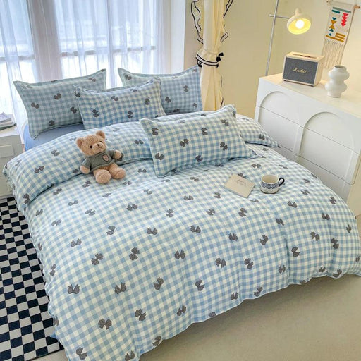 Korean Style Blue Plaid Duvet Cover Set for Kids