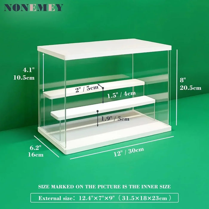Clear Acrylic LED Light Display Stand Organizer with Sliding Doors - 6 Tier Dustproof Showcase Box